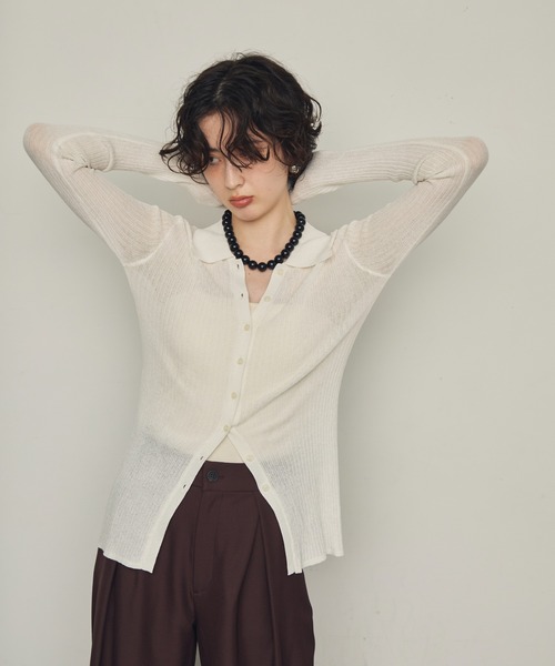 Trish（トリッシュ） ニット セーター ポロ衿シアーロングスリーブ