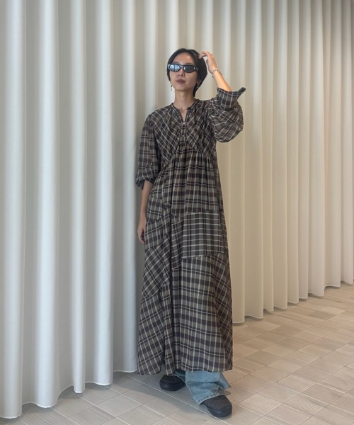 Ameri（アメリ） ワンピース IRREGULAR PLAID PATTERN DRESS