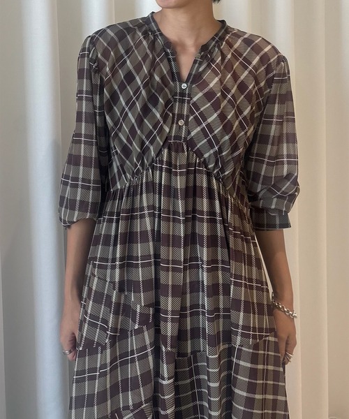 Ameri（アメリ） ワンピース IRREGULAR PLAID PATTERN DRESS