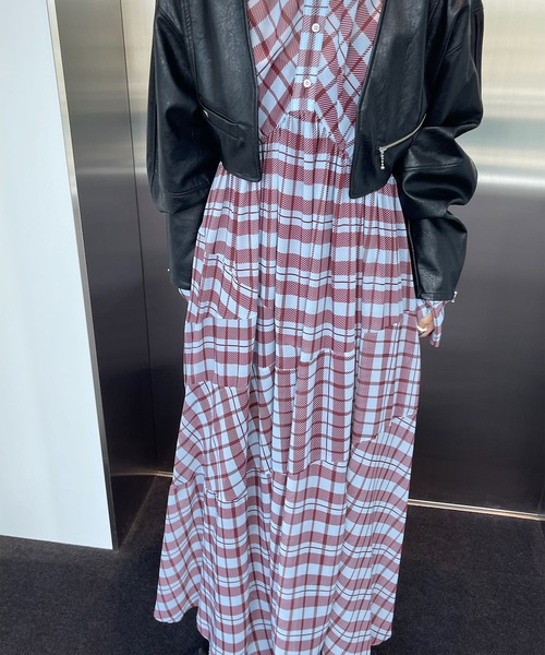 Ameri（アメリ） ワンピース IRREGULAR PLAID PATTERN DRESS