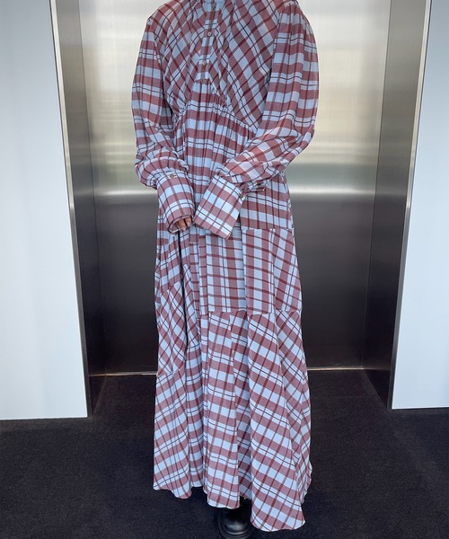 Ameri（アメリ） ワンピース IRREGULAR PLAID PATTERN DRESS