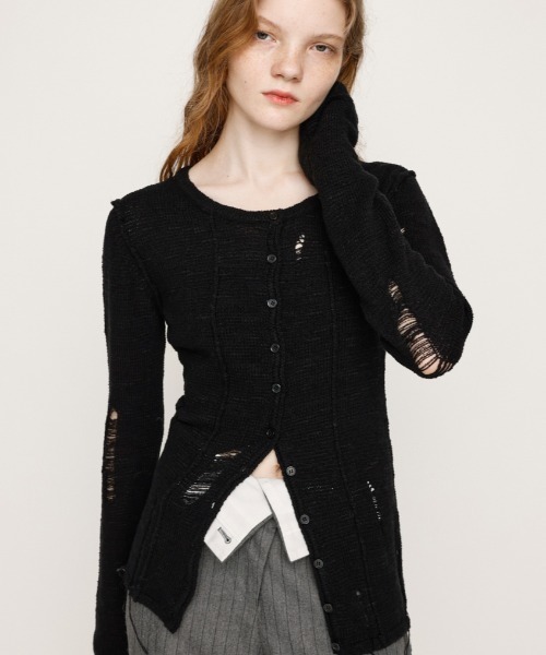 SLY カーディガン FRONT BUTTON CRASH C/D フロントボタン
