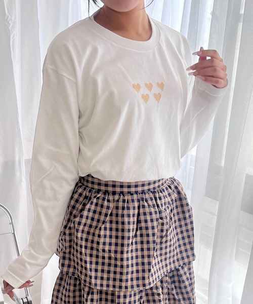 tシャツ かわいいハート柄デザインロンT／長袖Tシャツ レディース 