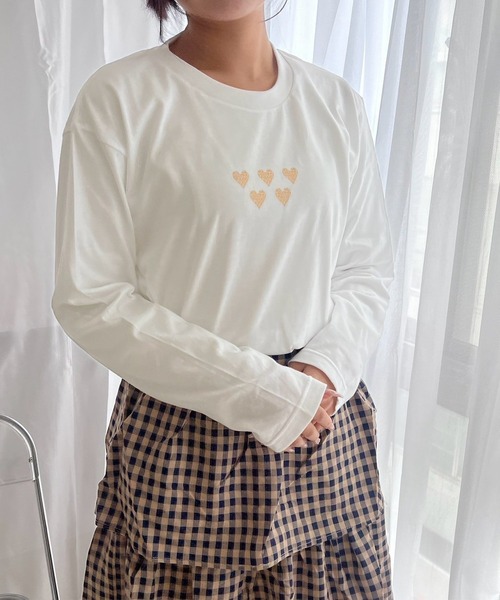tシャツ かわいいハート柄デザインロンT／長袖Tシャツ レディース