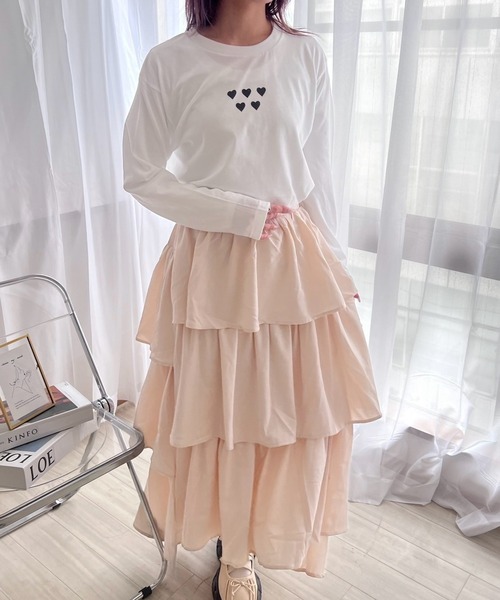 tシャツ かわいいハート柄デザインロンT／長袖Tシャツ レディース