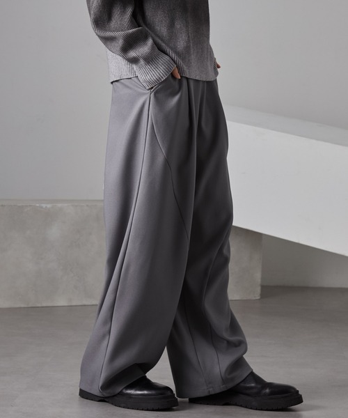 MONO-MART(モノマート) パンツ ウールライク カーブセミワイドタック MONO-MART(モノマート) パンツ ウールライク カーブセミワイドタック