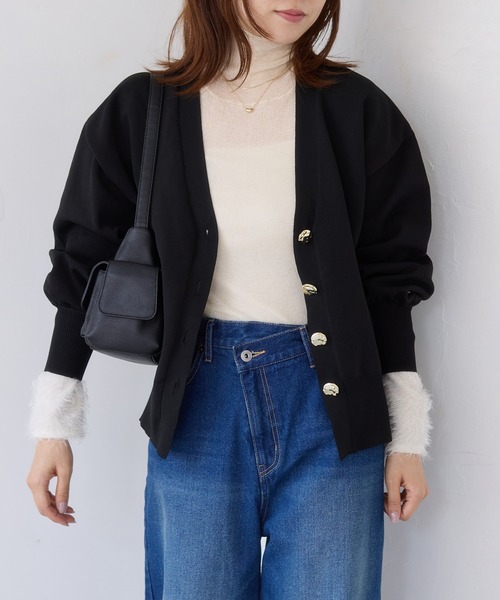 定価4万円以上　BANSAN オーバーサイズカーディガン OWNESS＞ウール カシミヤ クラッシュ Vネック カーディガン