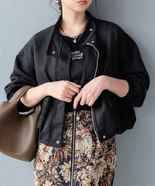 ブルゾン アウター スタンドカラー スエードショート丈バルーン