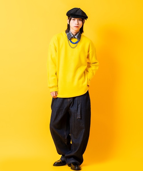ジーンズ a.p.o.v. ロングベルト付きタックワイドインディゴデニム