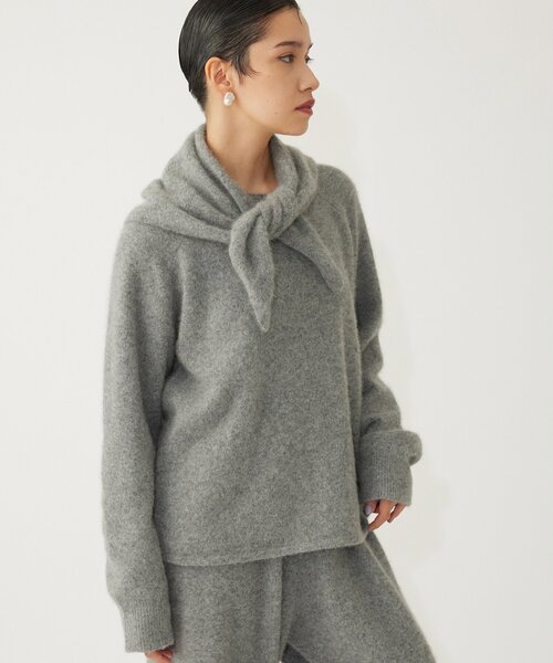 うさうさ　Pニット グレー THE PAUSE ニット セーター 「THE PAUSE」ファーニットスカーフSET