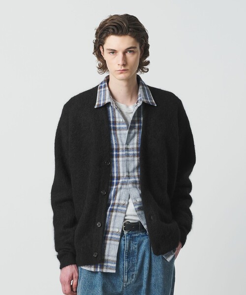 【美品】United Arrows モヘアカーディガン ブラック L BEAUTY＆YOUTH UNITED ARROWS カーディガン シャギー モヘヤ Vネック