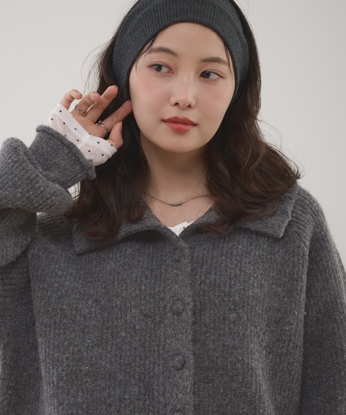 MUHET（ミュエータ） カーディガン stand neck fabric-covered button