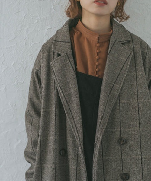コート アウター ダブルボタンヘリンボーンコート レディース