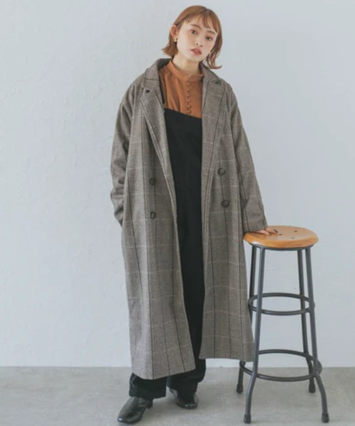 コート アウター ダブルボタンヘリンボーンコート レディース