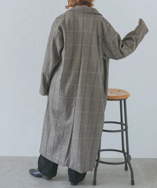 コート アウター ダブルボタンヘリンボーンコート レディース