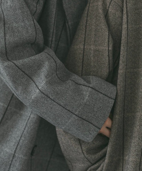 コート アウター ダブルボタンヘリンボーンコート レディース