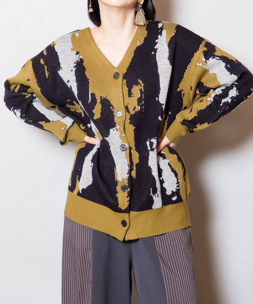 美品24SS ハウスオブロータス　コットンアセテートブレンド2WAYカーディガン OSMOSIS（オズモーシス） カーディガン 2WAYジャガードニットプル