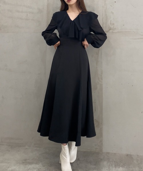 「JUNOAH」 長袖ワンピース X-LARGE ブラック レディース_画像3