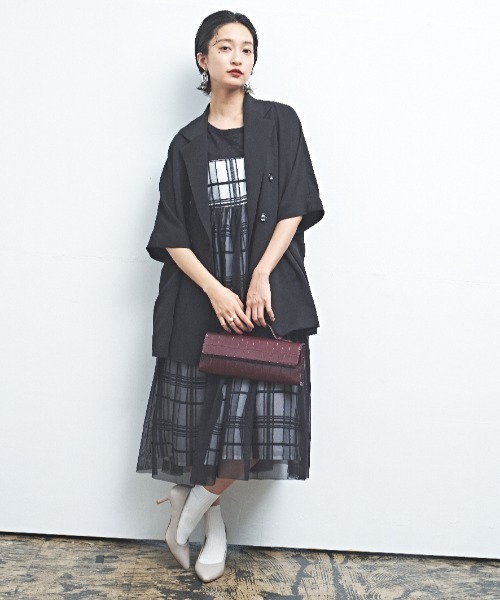 MUUNAA ジャンパースカート シアーフリンジチェックチュールジャンパー 