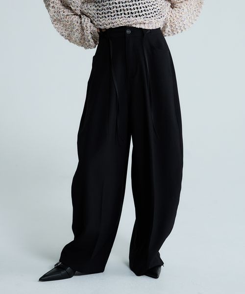ワイドパンツ スラックス パンツ バックタックコクーンパンツ/663465 レディースの画像