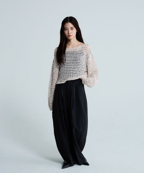 ワイドパンツ スラックス パンツ バックタックコクーンパンツ/663465 レディースの画像
