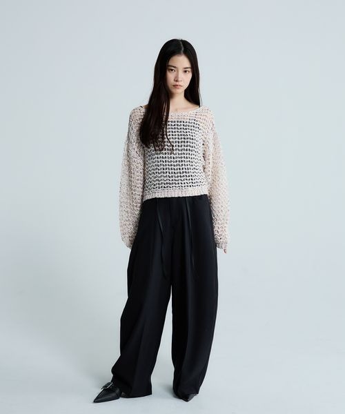 ワイドパンツ スラックス パンツ バックタックコクーンパンツ/663465 レディースの画像