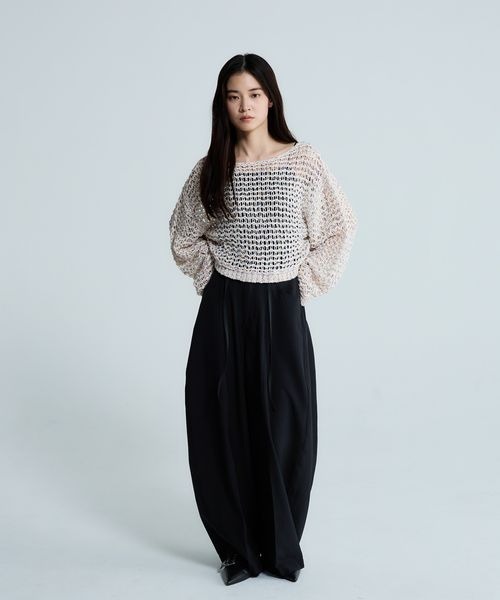 ワイドパンツ スラックス パンツ バックタックコクーンパンツ/663465 レディースの画像