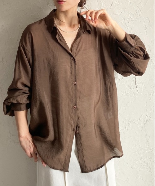She's Closet ブラウス シャツ 長袖 オーバーサイズ シアーシャツ