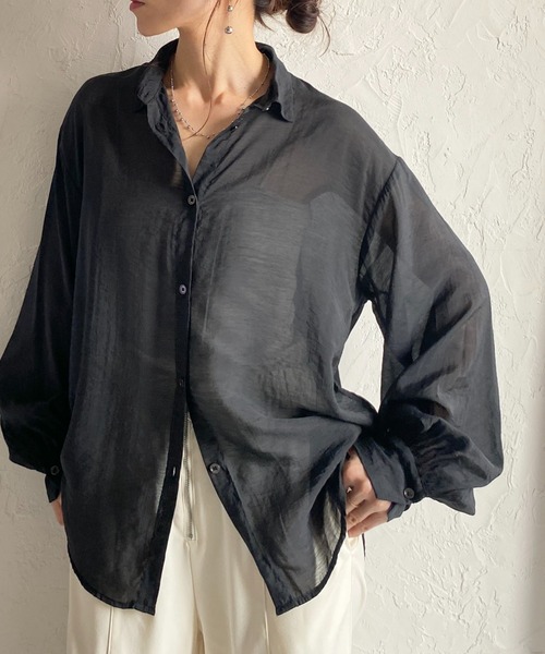 She's Closet ブラウス シャツ 長袖 オーバーサイズ シアーシャツ