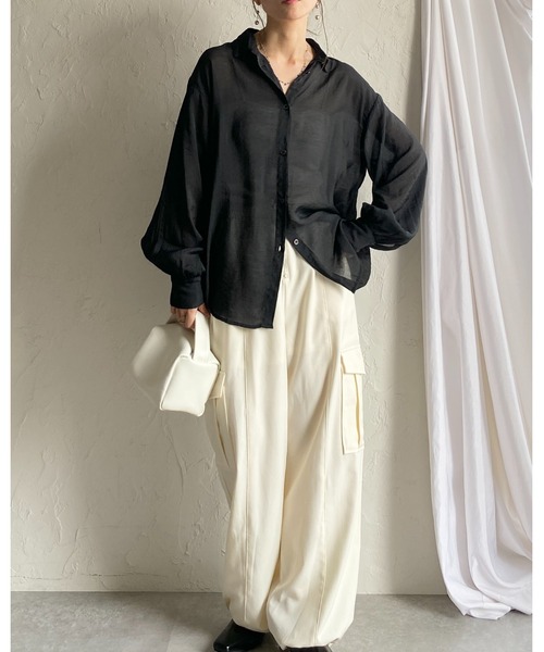 She's Closet ブラウス シャツ 長袖 オーバーサイズ シアーシャツ