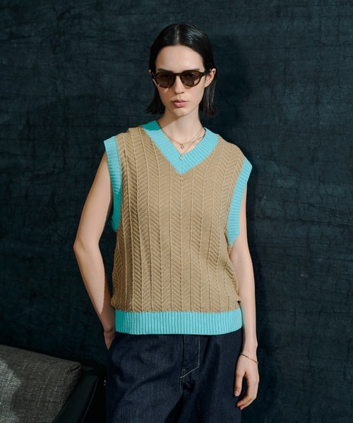 soerte ベスト ジレ Herringbone Summer Knit Vest/ヘリンボーンサマー