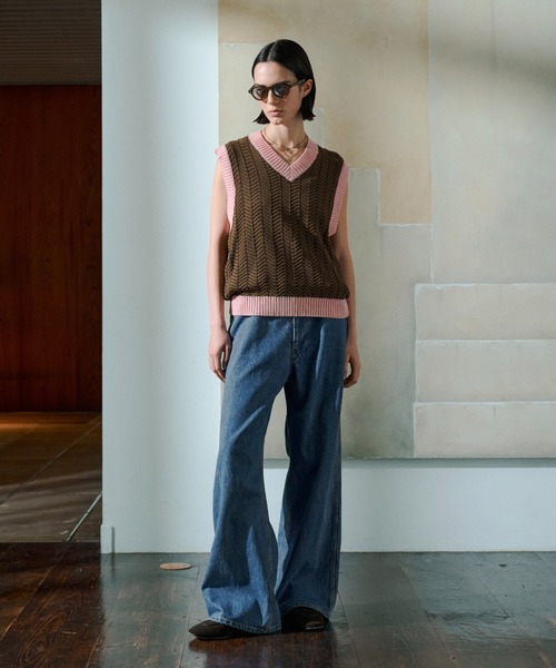 soerte ベスト ジレ Herringbone Summer Knit Vest/ヘリンボーンサマー