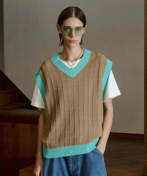 soerte ベスト ジレ Herringbone Summer Knit Vest/ヘリンボーンサマー