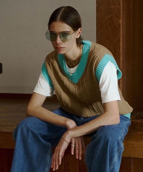 soerte ベスト ジレ Herringbone Summer Knit Vest/ヘリンボーンサマー