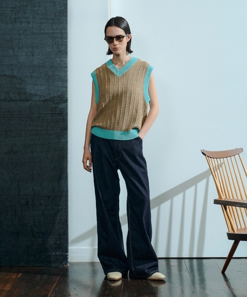 soerte ベスト ジレ Herringbone Summer Knit Vest/ヘリンボーンサマー
