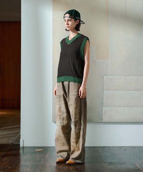 soerte ベスト ジレ Herringbone Summer Knit Vest/ヘリンボーンサマー