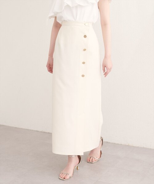 natural couture ロング スカート フロント金釦ナロースカート