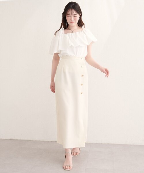 natural couture ロング スカート フロント金釦ナロースカート