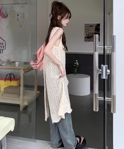「shopnikoniko」 ノースリーブニット フリー ホワイト レディース_画像2