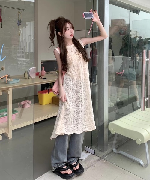 「shopnikoniko」 ノースリーブニット フリー ホワイト レディース_画像4