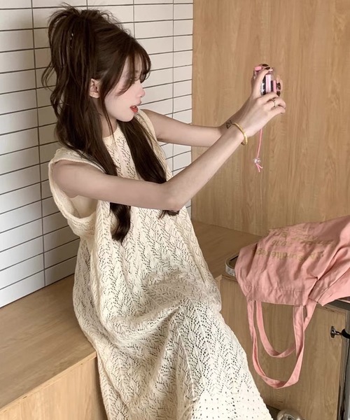 「shopnikoniko」 ノースリーブニット フリー ホワイト レディース_画像6