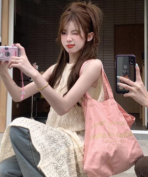 「shopnikoniko」 ノースリーブニット フリー ホワイト レディース_画像7