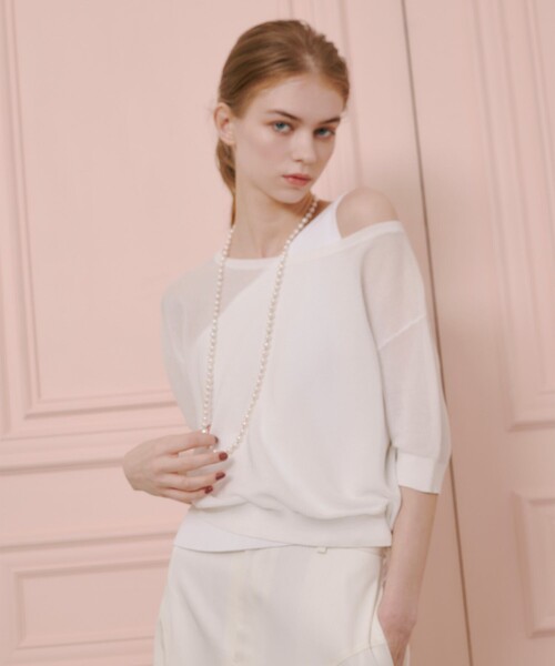 「LOULOU WILLOUGHBY」 半袖ニット 2 オフホワイト レディース_画像2