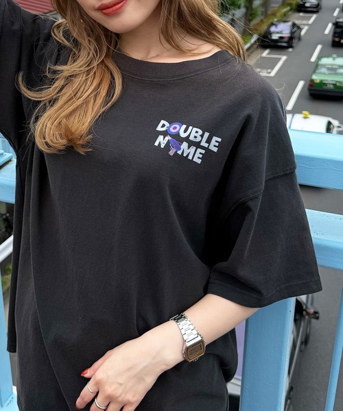 「DOUBLE NAME」 半袖Tシャツ FREE パープル レディース_画像9