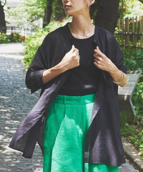 新品✨UN3D. タックフレアシャツ シャツブラウス バッグロング シアー 長袖 新品✨UN3D. タックフレアシャツ シャツブラウス バッグロング シアー