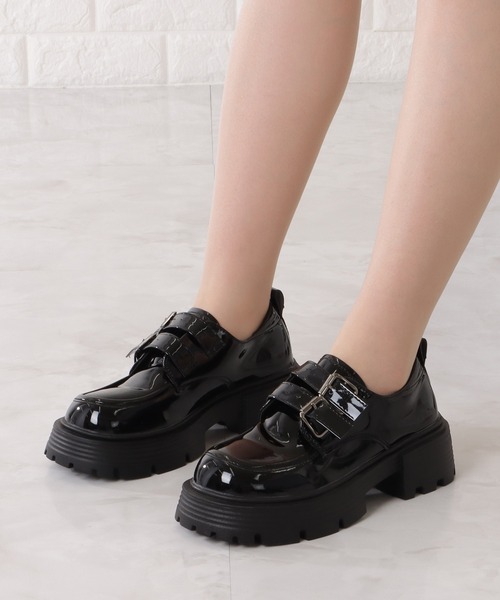 Lace Ladies ローファー ダブルストラップ厚底ローファー