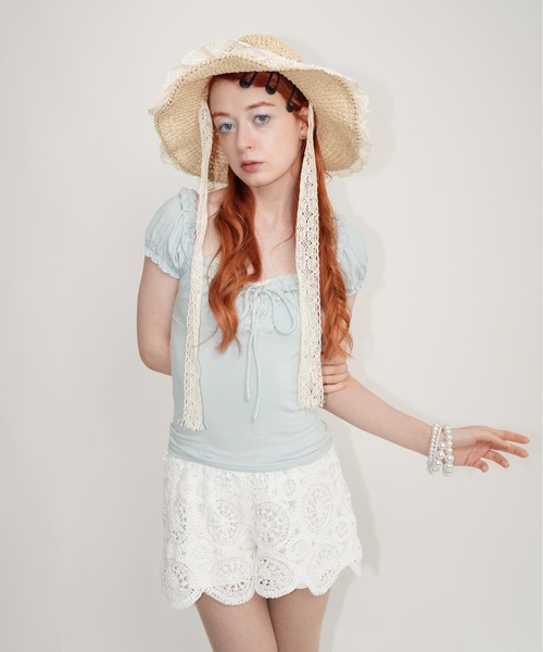 IMARI 帽子 ハット 「 IMARI / イマリ 」 レースリボン つば広 麦わら