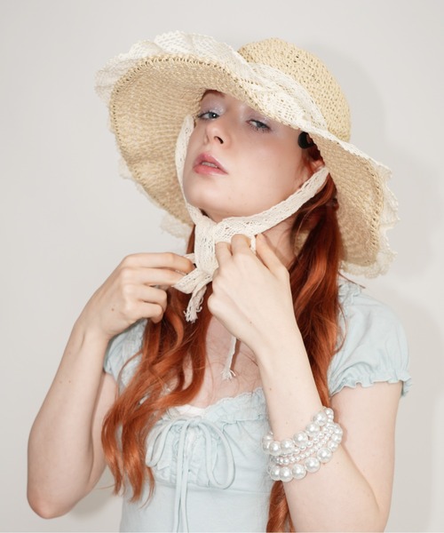 IMARI 帽子 ハット 「 IMARI / イマリ 」 レースリボン つば広 麦わら