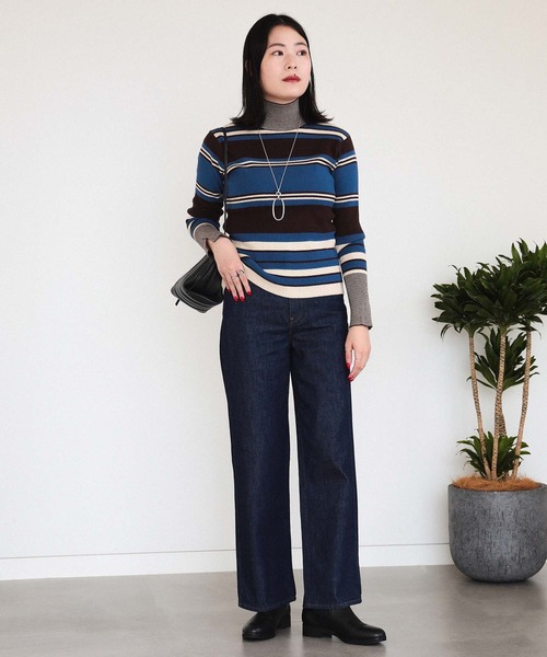 マーガレットハウエル　麻✕コットンボーダーボトルネックニット　ハイネックⅡM BEAMS HEART ニット セーター マルチボーダー タートルネック