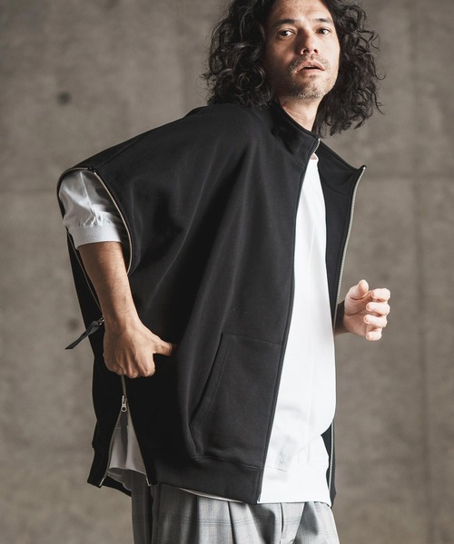 【ギフト】 GLIMCLAP ベスト ジレ mcg3394- Zipper design sweatshirt vest トップス